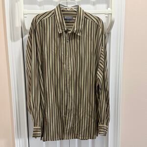 Bassiri Uomo USA 3XL men’s gold & black striped button up shirt microfiber